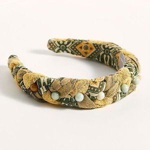 Anthropologie Yellow and Green Braided Beaded Headband